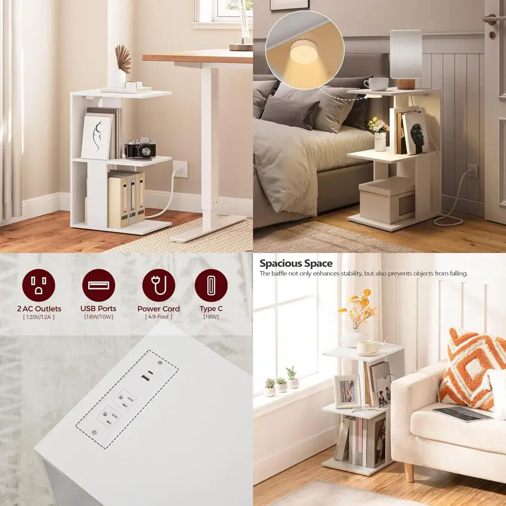 

Slim Charging Side Table with USB & Outlet, White, Perfect for Small Spaces