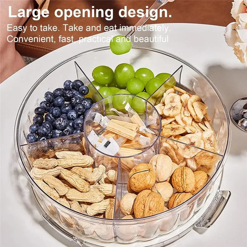 

ABMI-Multifunction Food Storage Tray With Lid Food Containers Tray To Keep For Nuts And Candy Dried Fruit Snack Plate Serving