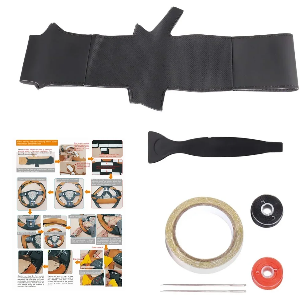 Customized Car Steering Wheel Braiding Cover For Hyundai Tucson 3 2015-2017 2018 2019 Car Accessories Hand-sewn Steering Wrap