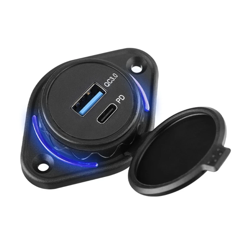 A70F Quick Charge3.0 and PD18W RVs USB Outlet, 12V/24V Panel Mount Car Chargers 36W USB Port Outlet Waterproof Cover