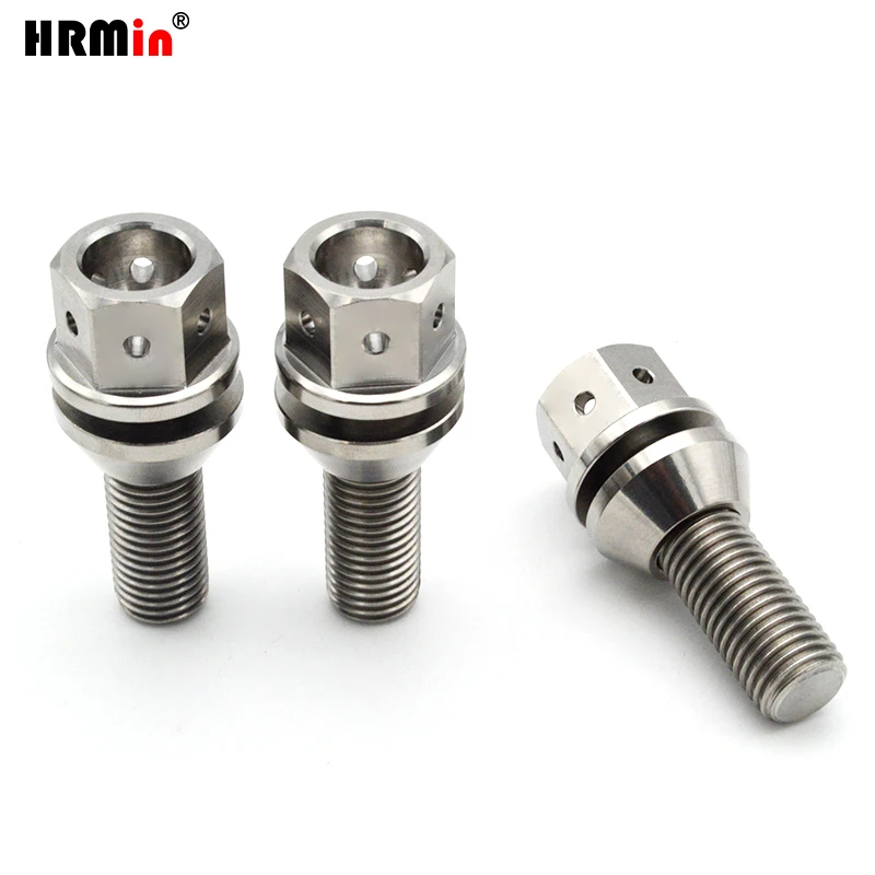 HRMin Gr.5 titanium Conical seat free washer wheel titanium bolt with 6 hole 20pcs M14*1.25/M12*1.5 mm for BMW