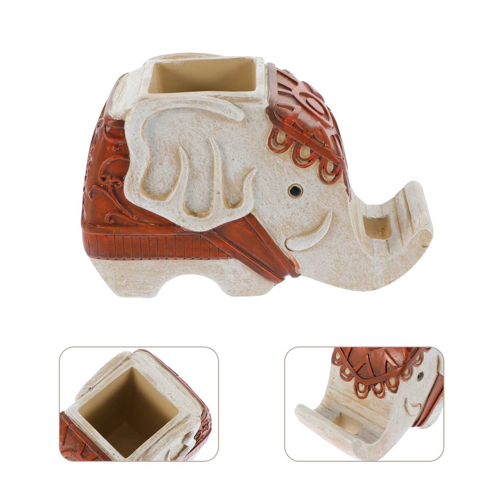 

Elephant Pen Holder Resin Sculpture Desktop Phone Support Lovely Animal-Shaped Decorative Multi-Purpose Storage Organizer