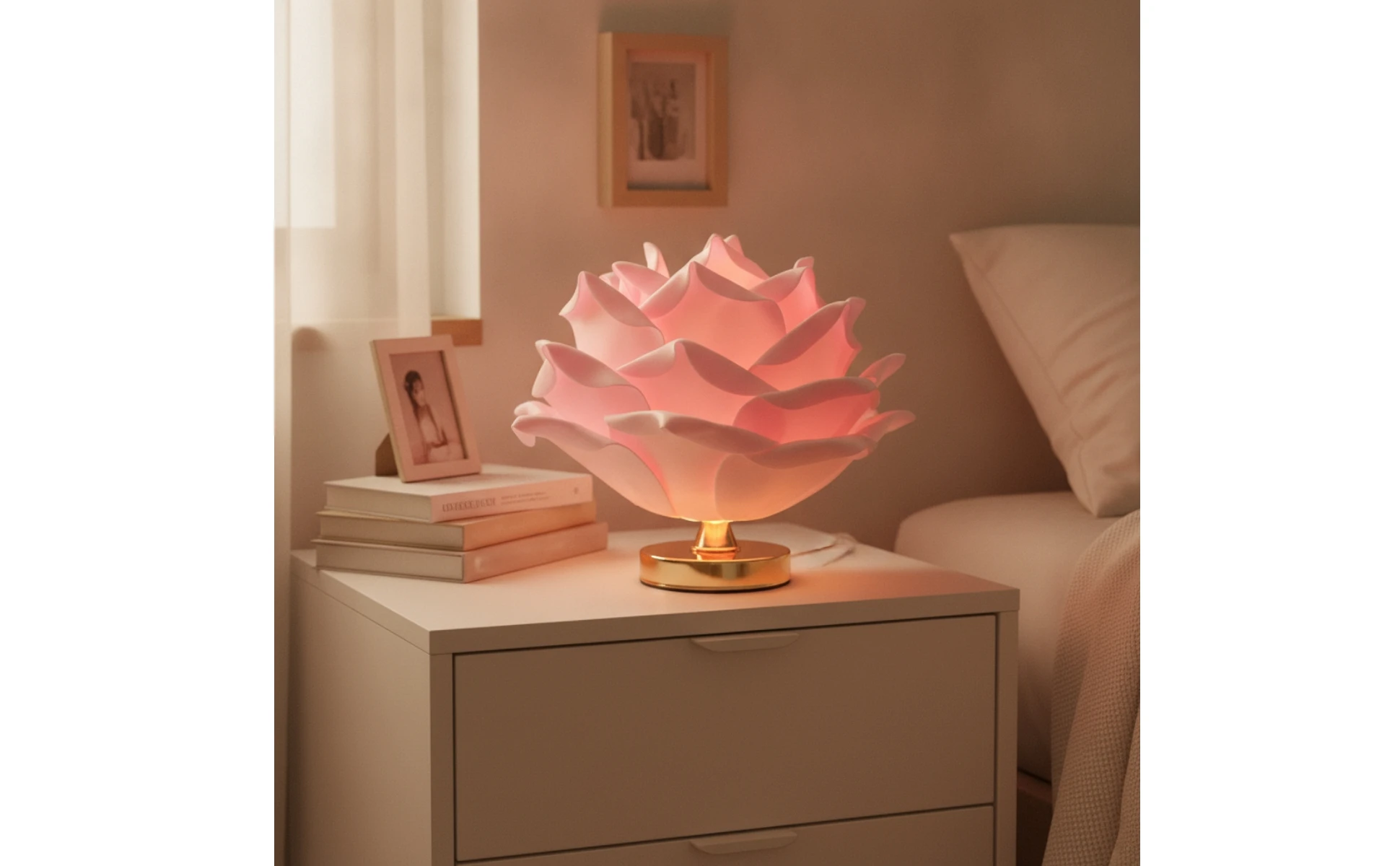Rose Table Lamp Corded Rose Lamp Sculptural Warm Light for Bedroom, Reading Corner