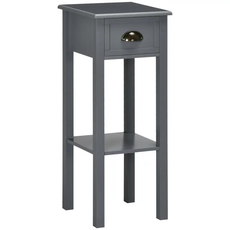 

Side Table with Drawer and Storage Shelf Modern Style 30X30X75Cm White