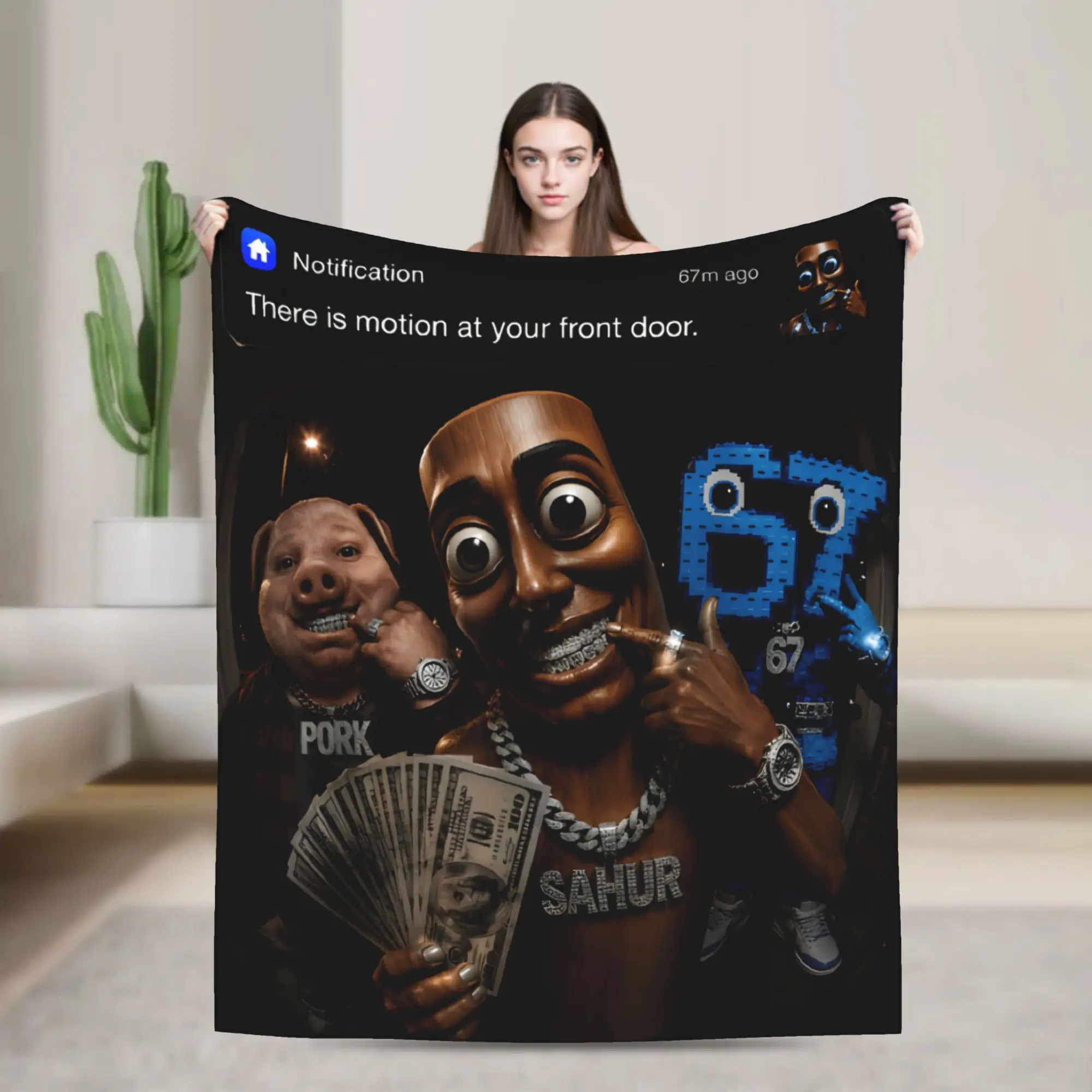 Relax There Is Motion at Your Front Door John Pork Tung Tung Tung Sahur 67 Meme  Blanket Merch Sofa Decorative  Throw Blanket