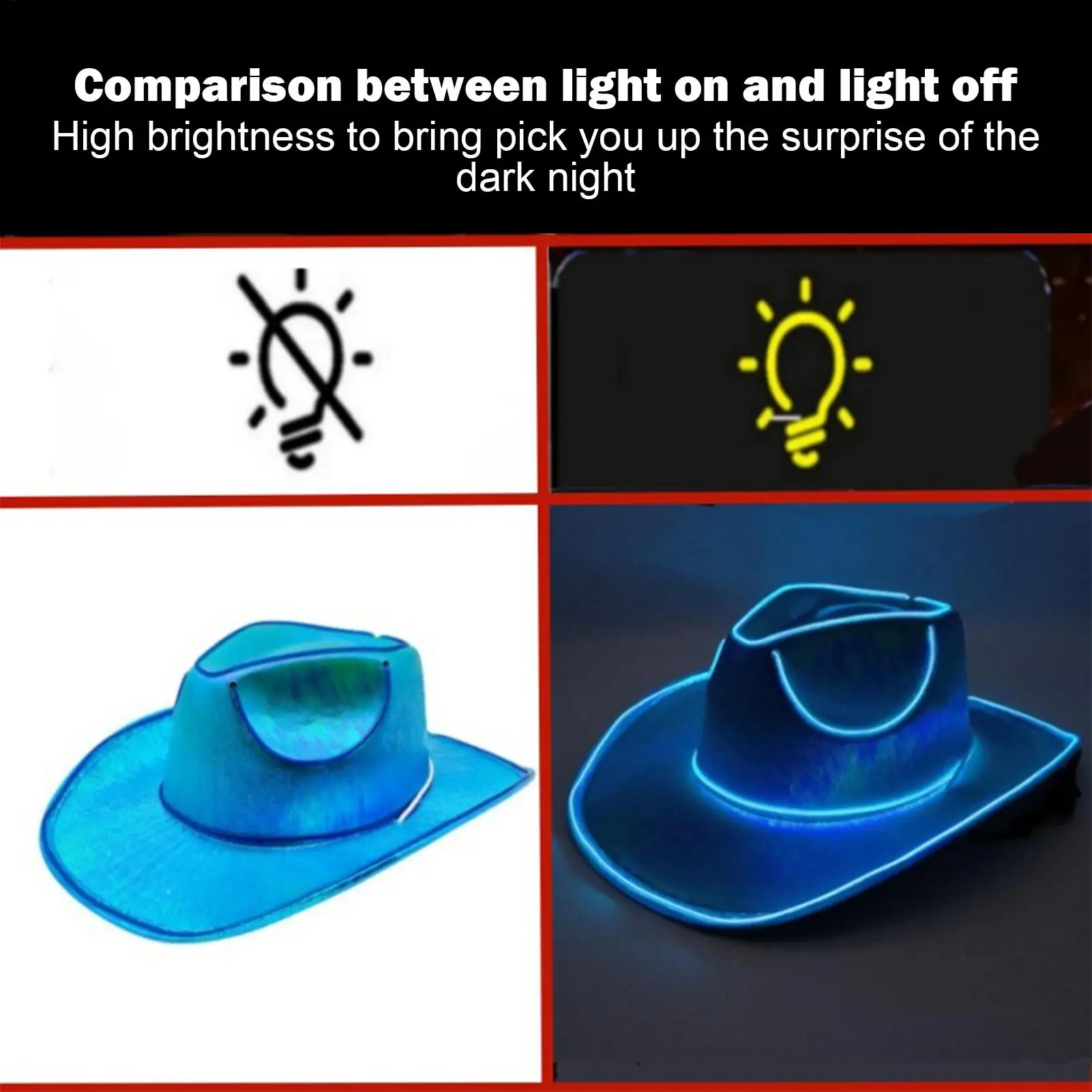 Bachelorette Party Glowing Supplies Luminous Bride Cowgirl Hat LED Pearlescent Cowboy Caps Fashion Neon Light Hat For Party view 4