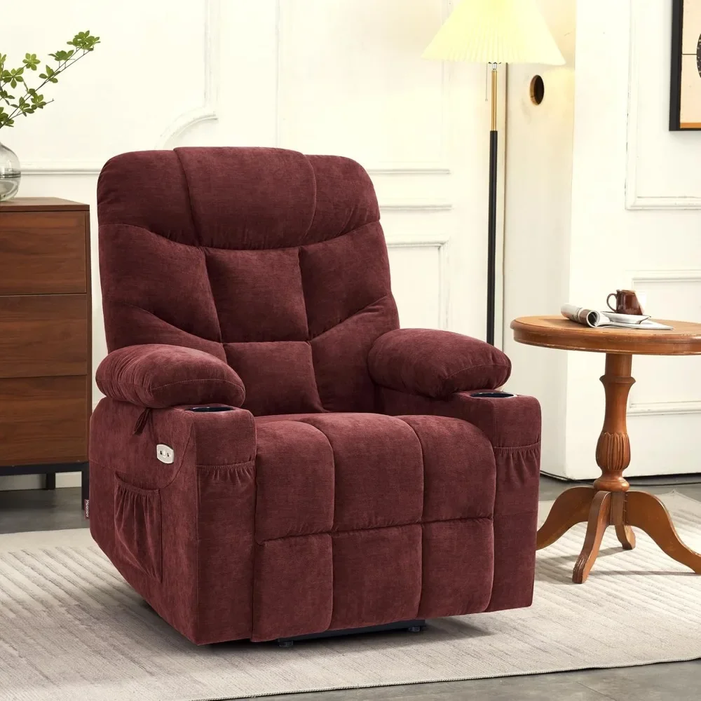 Power Lift Recliner Chair with Extended Footrest for Elderly People, Fabric 7287 (Burgundy, Medium-Regular)