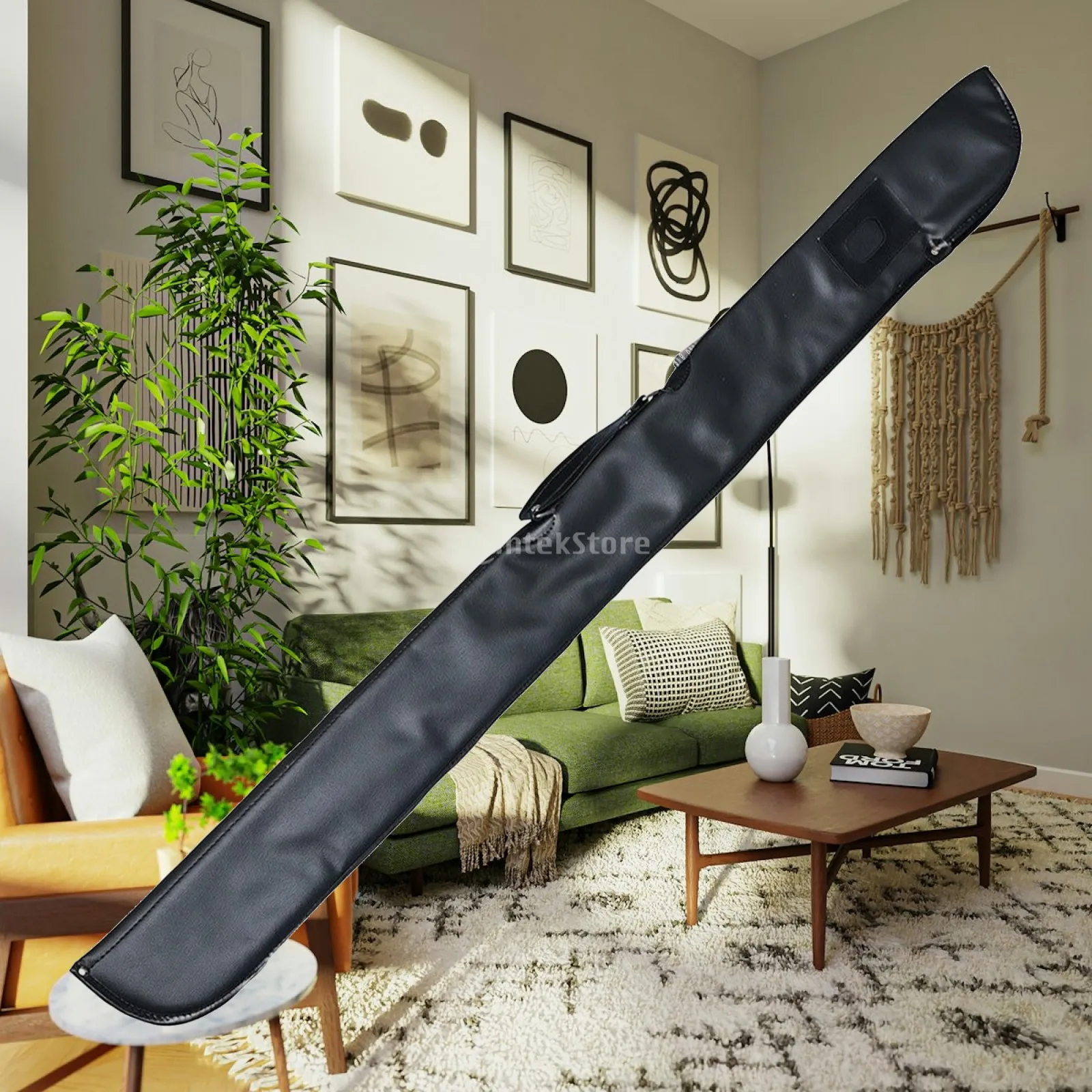 Billiard Cue Holder Bag Single Shaft Black PU Leather with Zipper Padded Interior for Pool Cue Travel Protection League Night