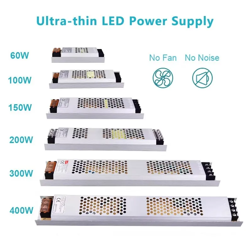 Ultra Thin LED Power Supply DC 12V 24V Lighting Transformer 60W 100W 150W 200W 300W 400W LED Driver Adapter For LED Strip Lights