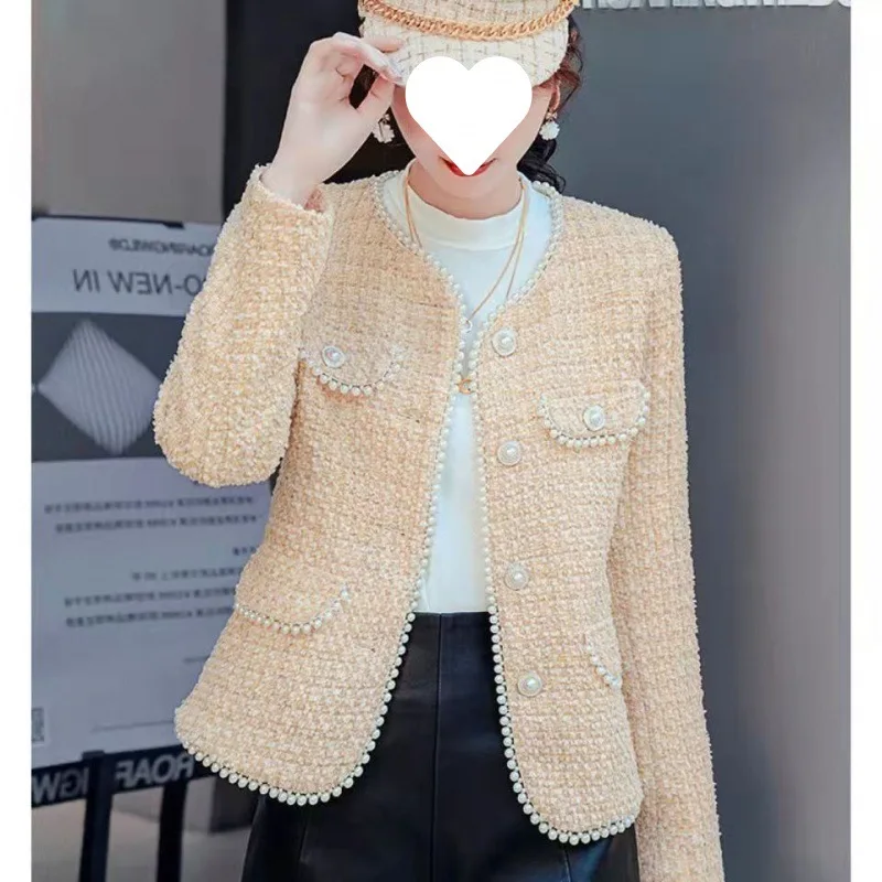 

Temperament socialite pink small fragrant jacket women's spring and autumn clothing small high-end tweed French short top