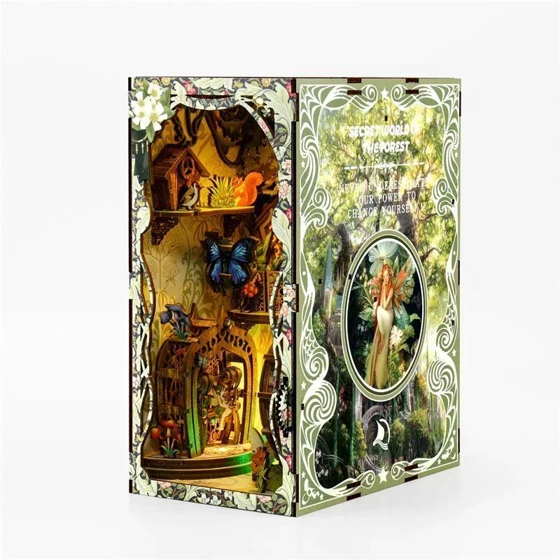 Secret World of The Forest Miniature Model DIY Wooden Book Nook Shelf Insert Kits With Furniture Bookshelf Bookend Friends Gifts