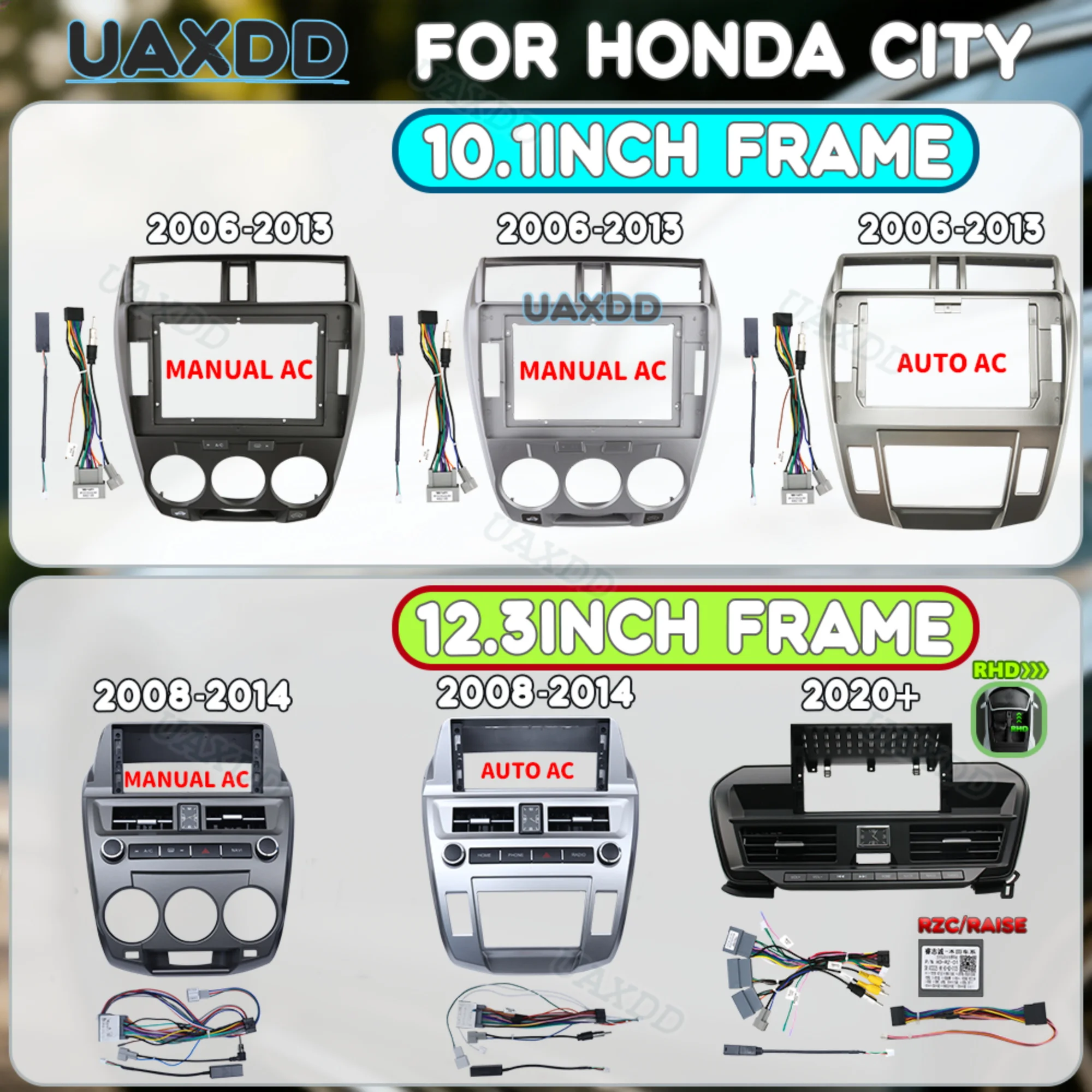 For Honda City Automotive Center Console Panel 10.1INCH 12.3INCH Interior CD Plastic Accessories Fascia Dashboard 2Din Car Frame