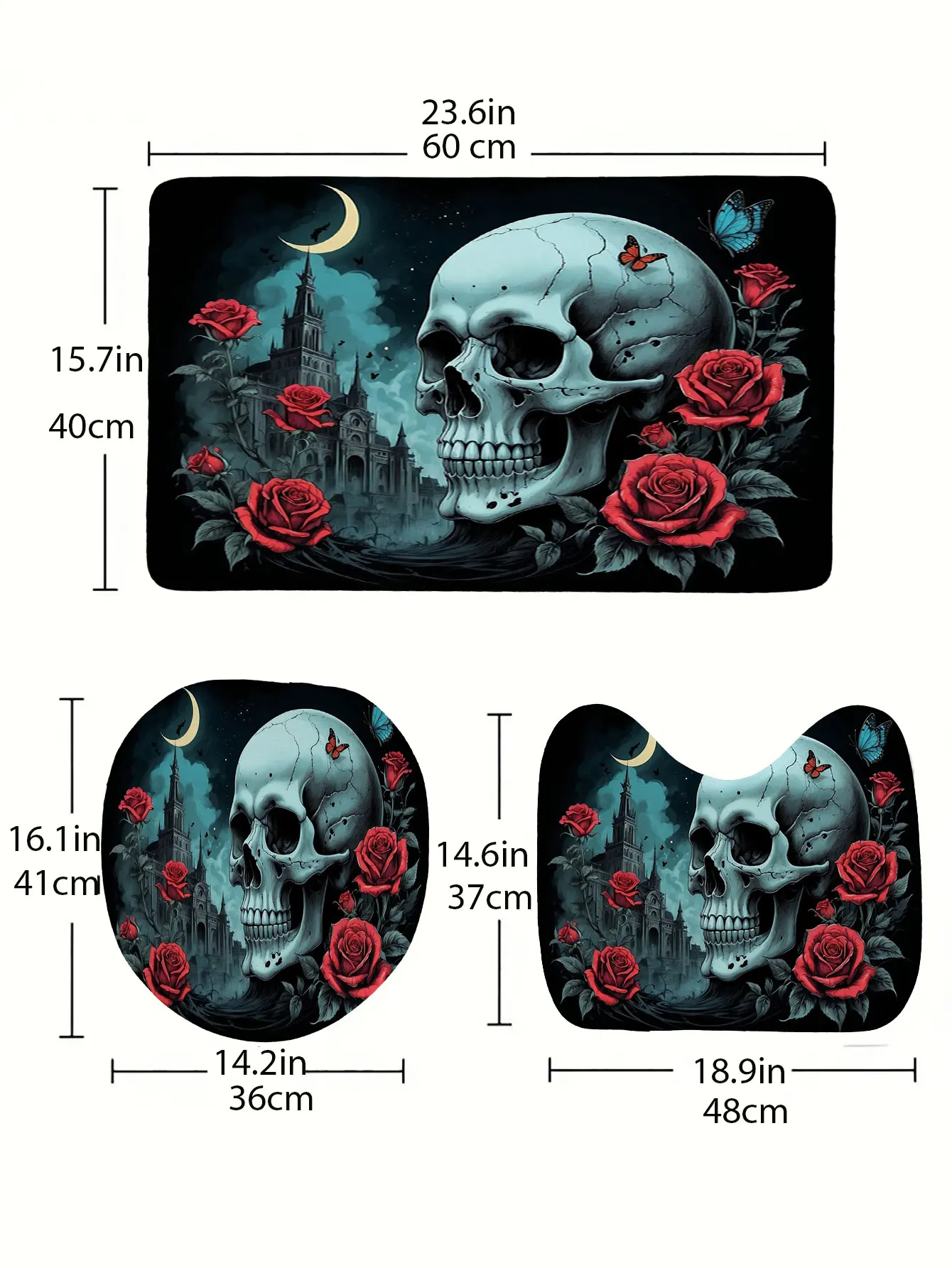 3pcs Halloween home bathroom floor mats Bath mat SSkull bathroom accessories rug Toilet mat Bathtub anti-slip carpet