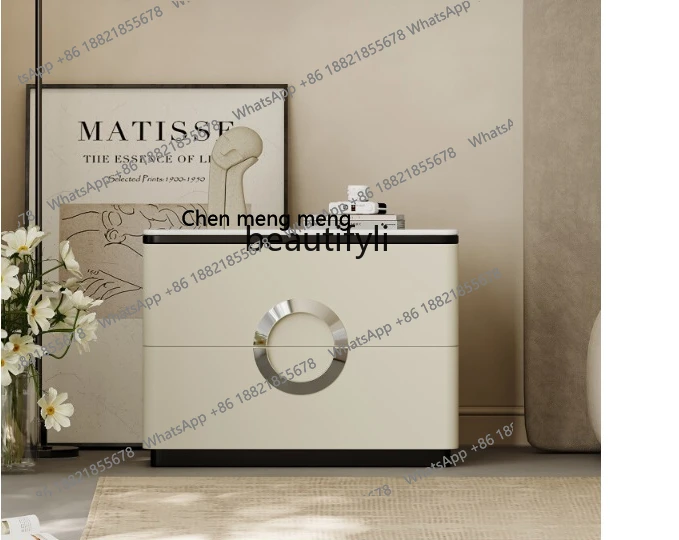 

Italian Minimalist Bedside Table Home Bedroom Modern Minimalist Marble Light Luxury High-Grade Designer Cream Style