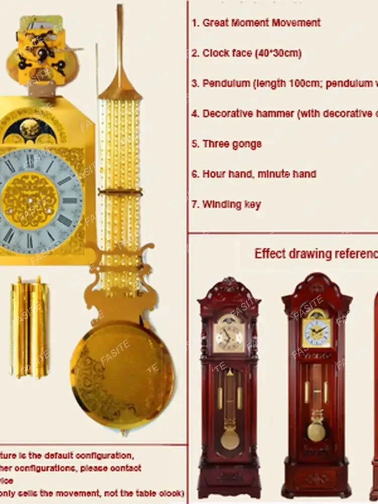 Type 31 Day Grandfather Clock Mechanical Movement DIY Clockwork Clock Accessories Full Set Winding Upright Metal Clock Parts