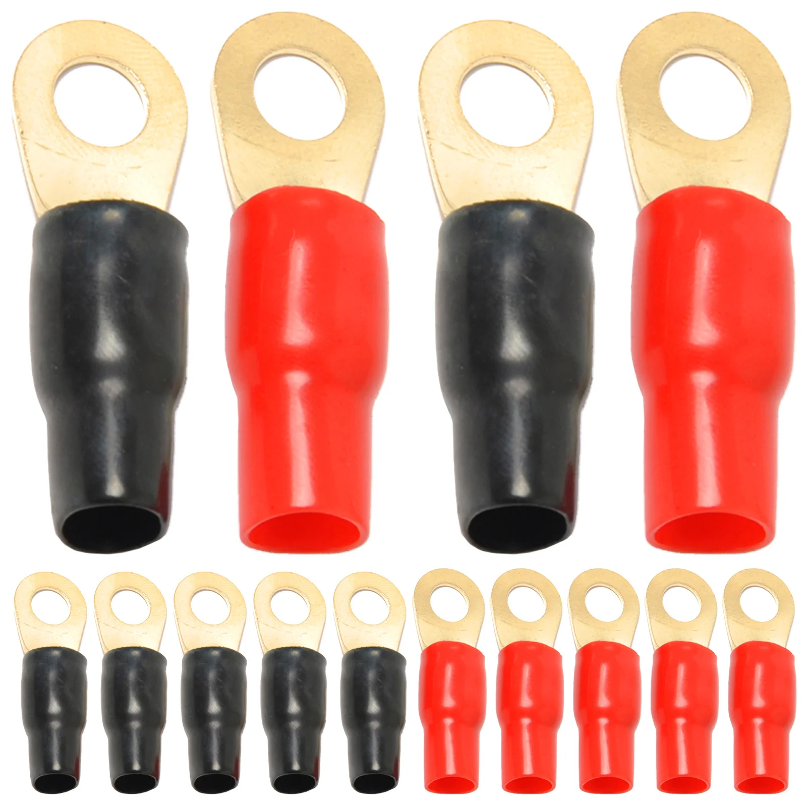 

10 Pairs Crimp Terminals 4ga Copper Ring Wire Connectors Red Black Boots Electrical Insulated Thick Barrel