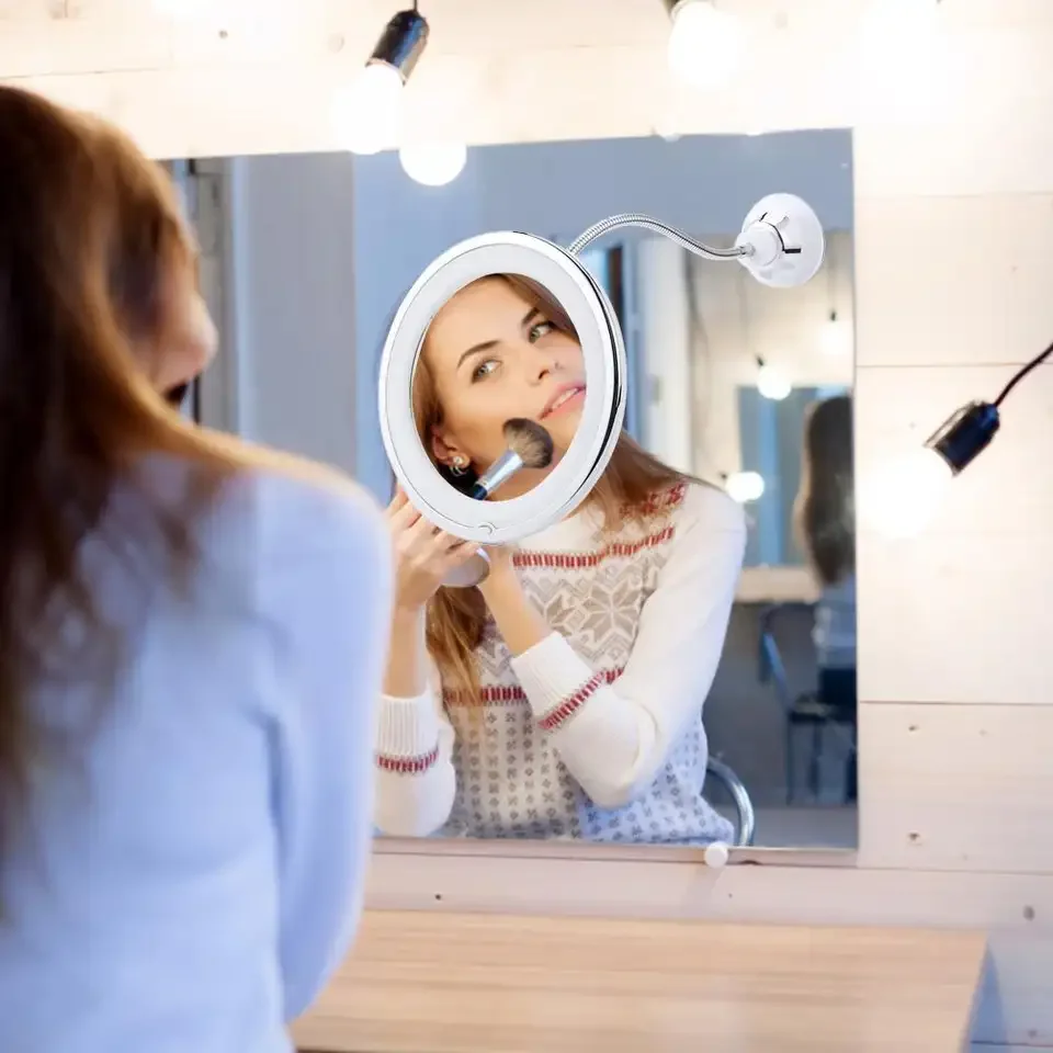 

360 Degree Rotation Makeup Mirror with LED Light Illuminated Magnifying Tool Flexible Wall-Mounted Vanity Mirrors Bathroom