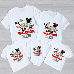 Disney Family Matching Outfits 2024 Vacation Trip T-shirts Cartoon Cute Family Look T shirt Dad Mom Bro Sis Clothes Baby Romper