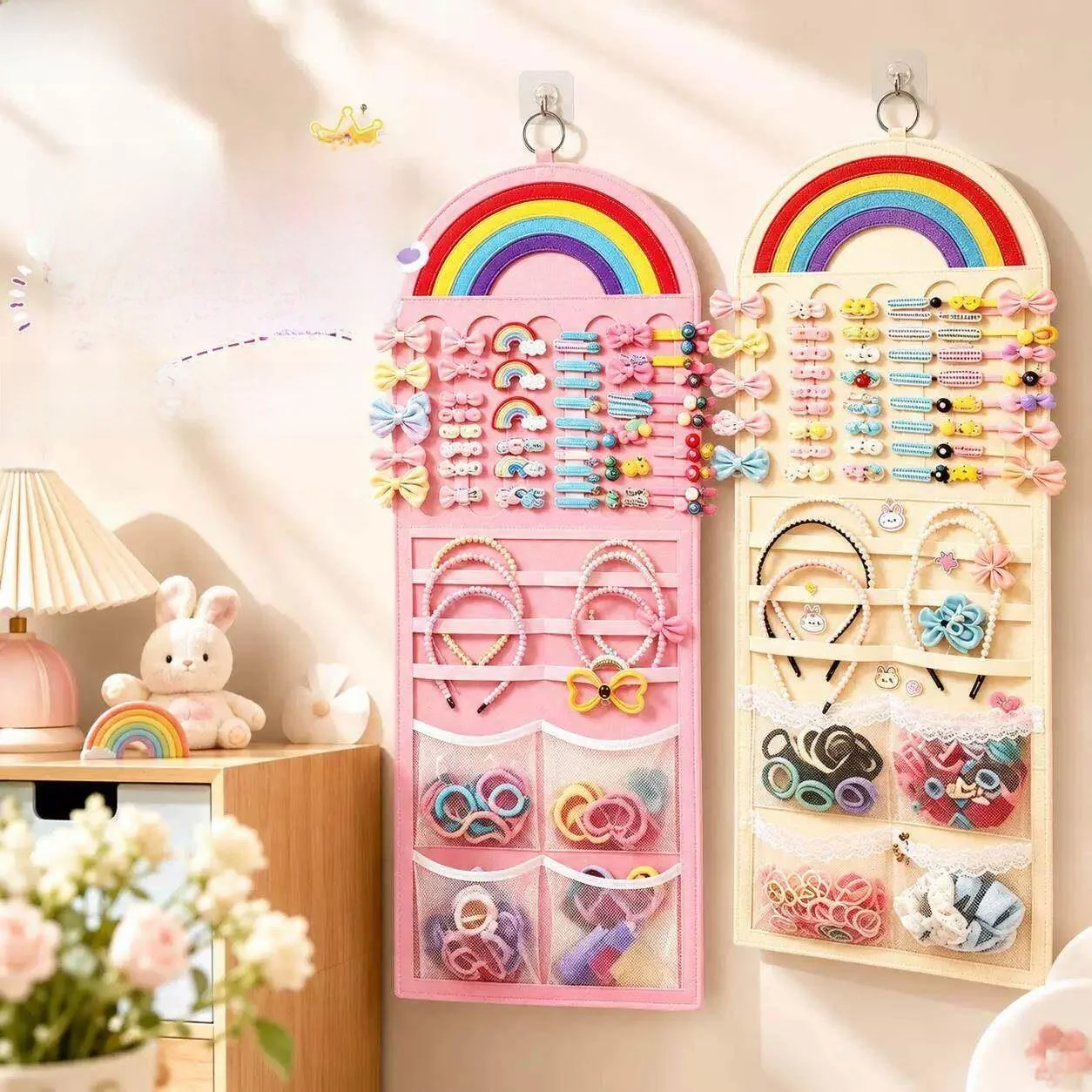 Large Capacity Hair Accessories Organizer Wall Mounted Jewelry Rack for Girls Elastic Band Hair Tie Clip Holder Bedroom Storage