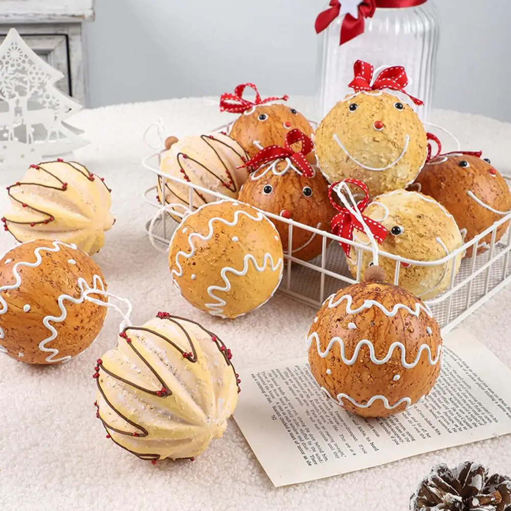 Kids Pet-friendly Christmas Decorations Shatterproof Gingerbread Theme Christmas Ball Ornaments for Tree Home Decor Set of 6