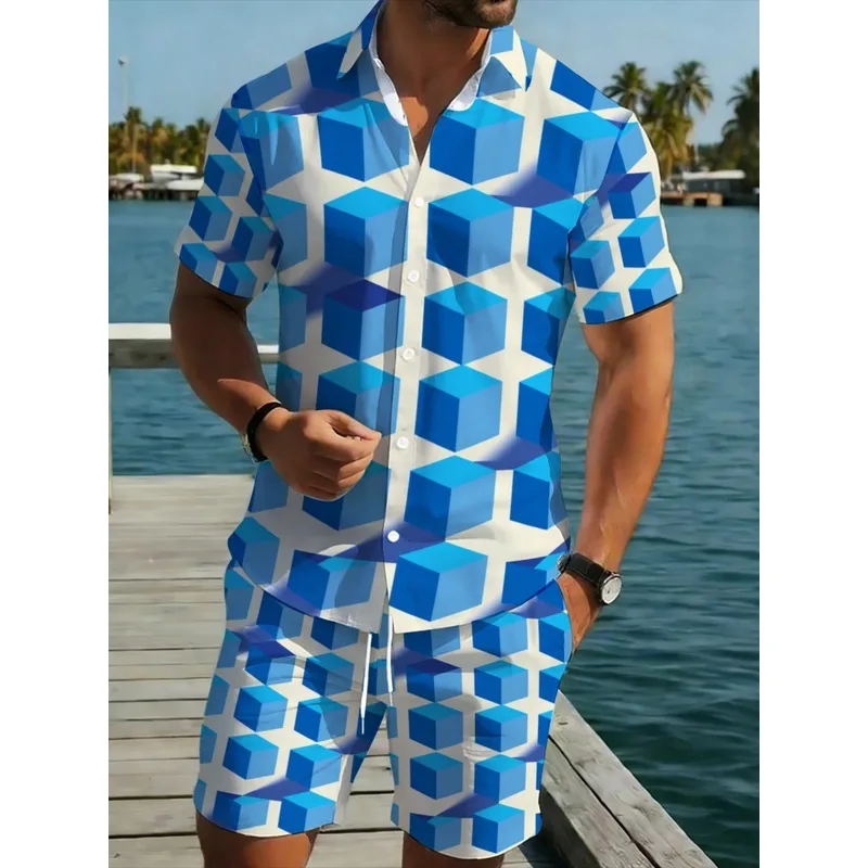 Herren Zweiteiliges Outfit-Set mit Blauem Geometrischem Muster …
