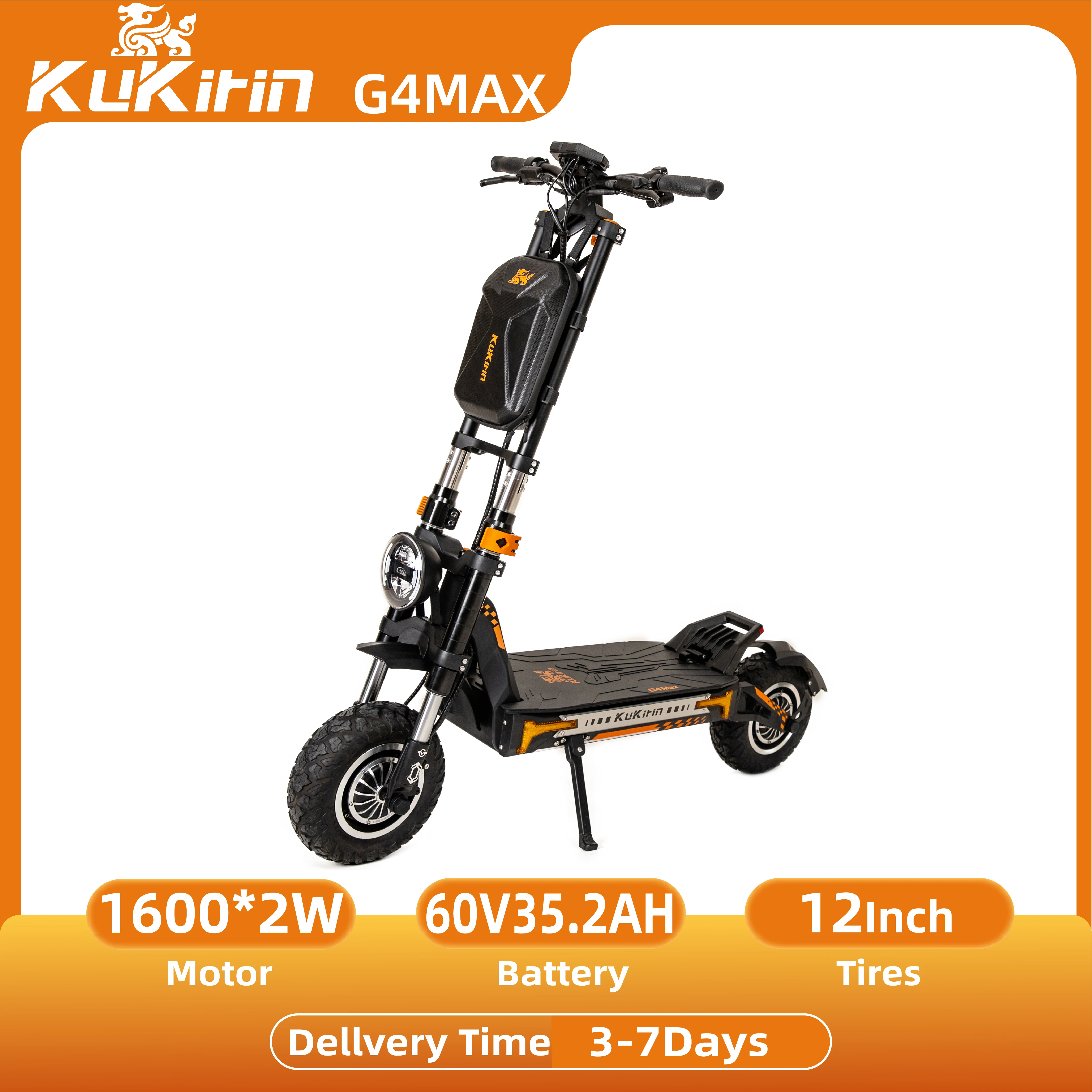 Trottinette électrique tout-terrain KuKirin G4 Max, double moteur 2*1600W, pneus pneumatiques tout-terrain de 12 pouces, batterie 60V 35.2Ah, pour adulte