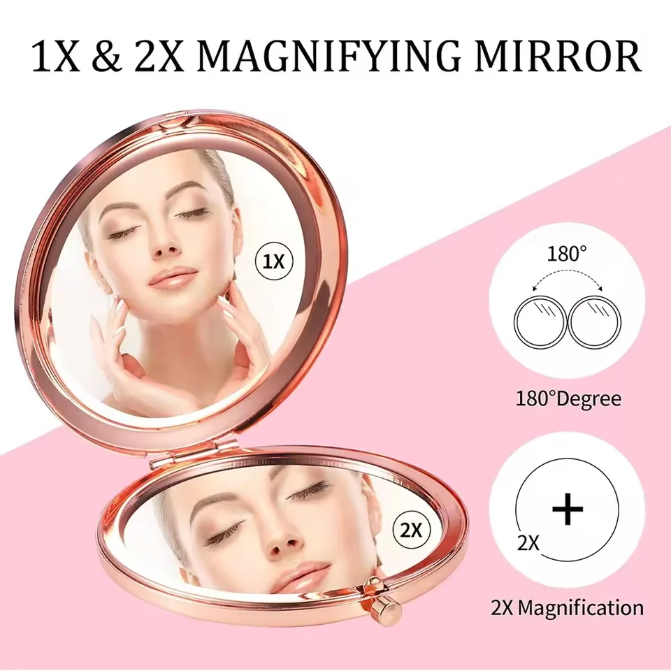 금속 휴대용 화장 거울 - 여성용 양면 휴대용 접이식 화장대 거울, 완벽한 생일 선물