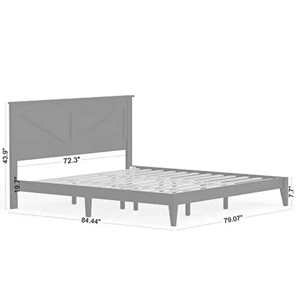 Solid Wood Farmhouse Platform Bed King White Gloss Platform No Box-Spring Needed Flexible 84.4