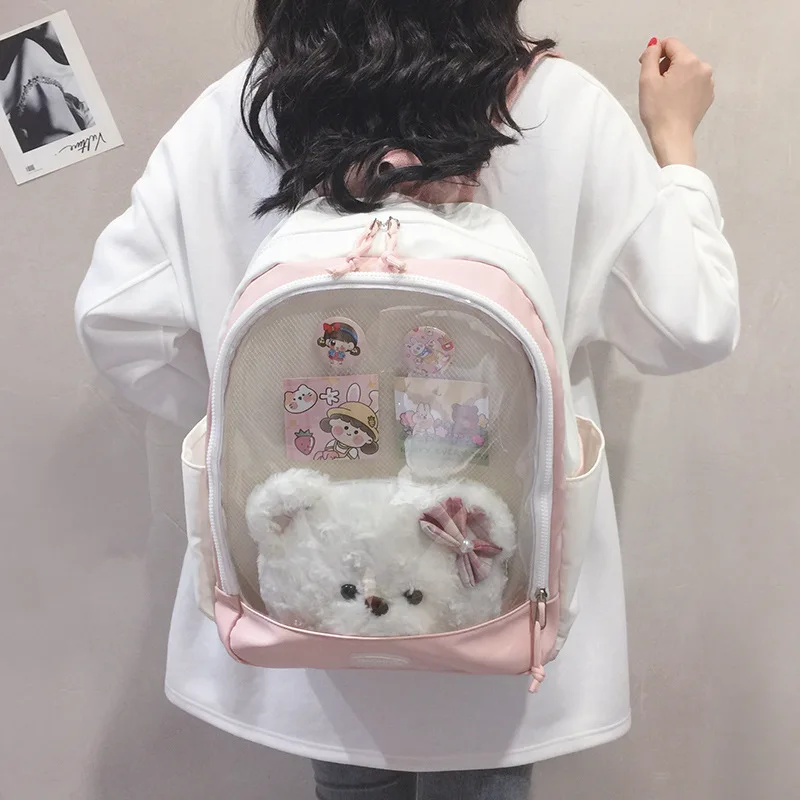 New Trendy Ita Backpacks Teenage Girls Transparent Canvas School Bag High-capacity Print Clear Rucksack  Bolsa Mujer 2024