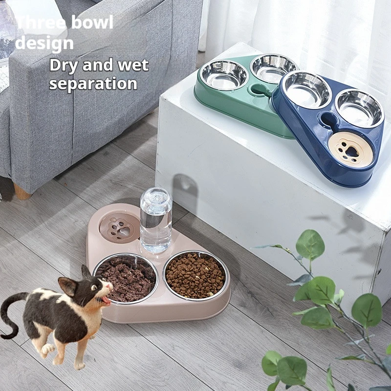 Pet Dog accessories Anti-knock Double Bowl Water Bottle Pet Supplies Stainless Steel Feeder Cat Drinking Fountain