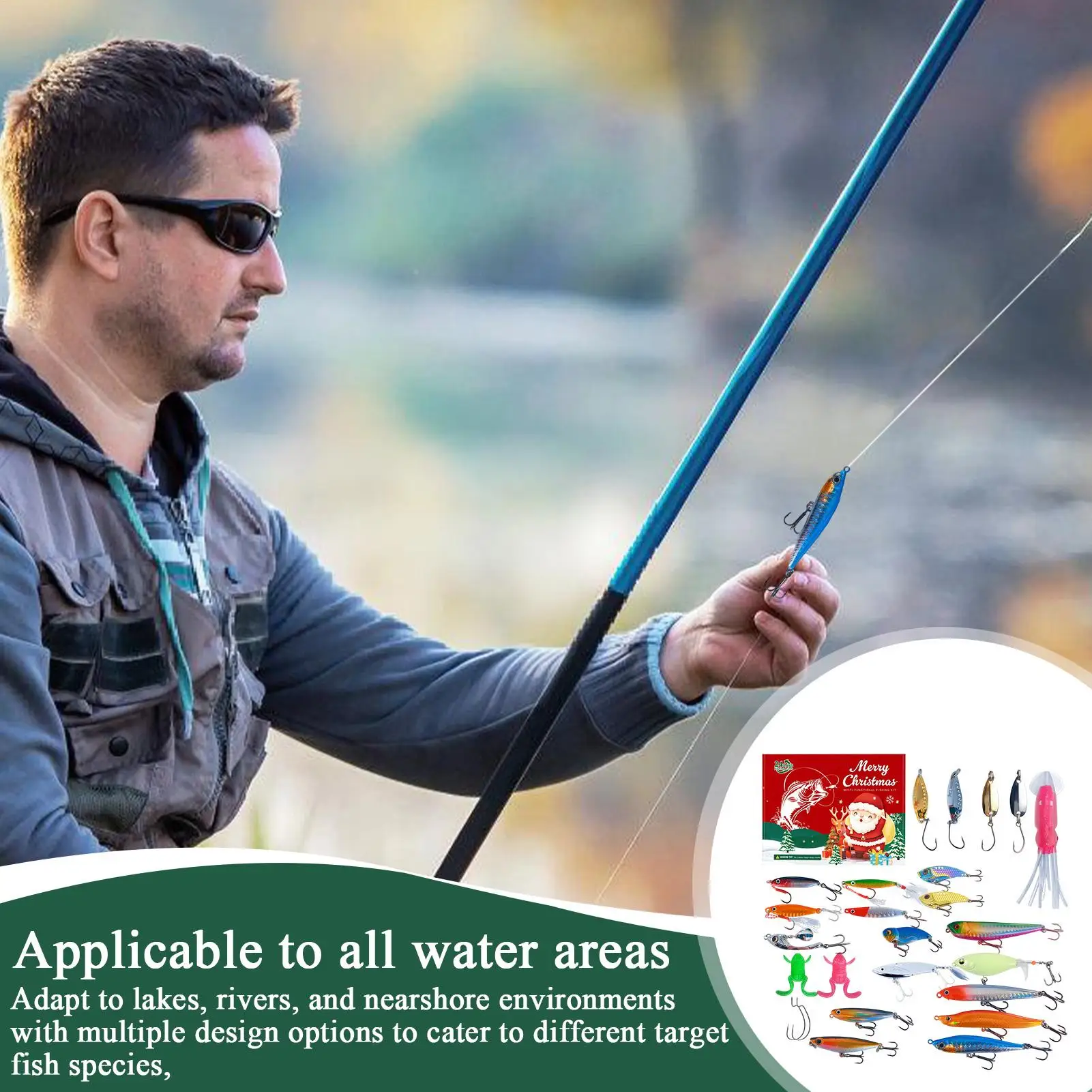 

2025 Christmas Countdown 24 Days Advent Lures Kit Christmas Calendars Fishing Lures Tackle Set For Men Enthusiasts Beginners