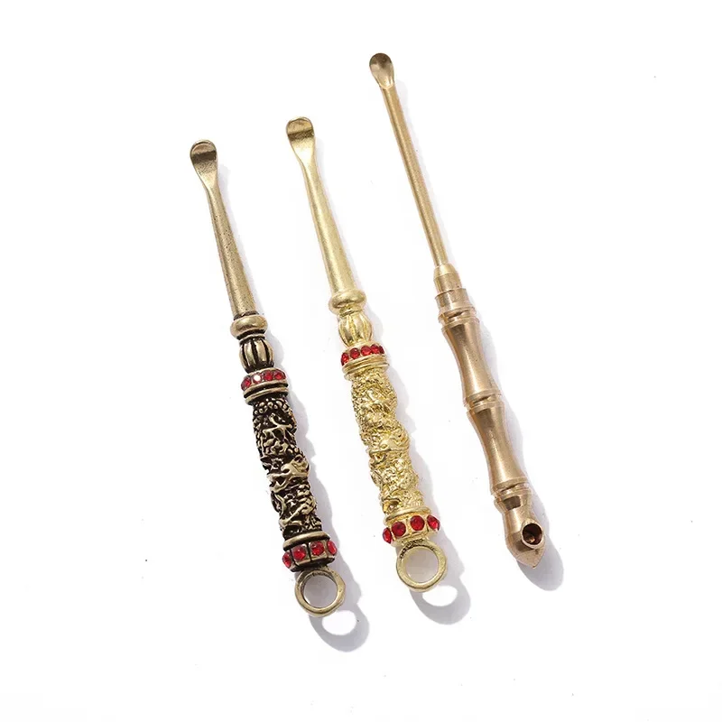 Brass Ear Wax Pickers Curette Keychain Pendants Ear Care Tool Ear Picks Spoon Vintage Bronze Personalized Ear Spoon Pendant