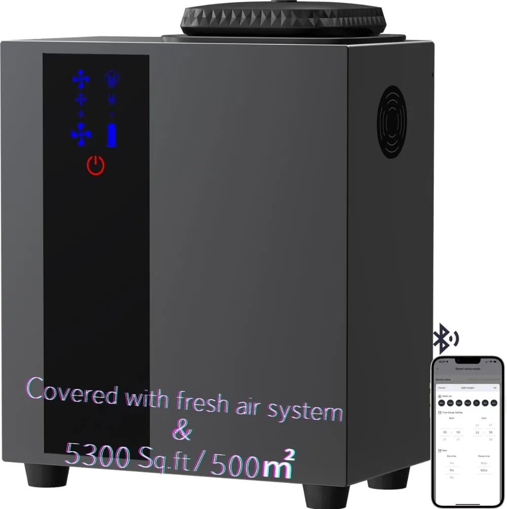 Aromatherapy Scent Collection HVAC Diffuser Area 5300 sq.ft or Full Air System 6.8Fl Oz/200ml Bluetooth Control X2000 Black