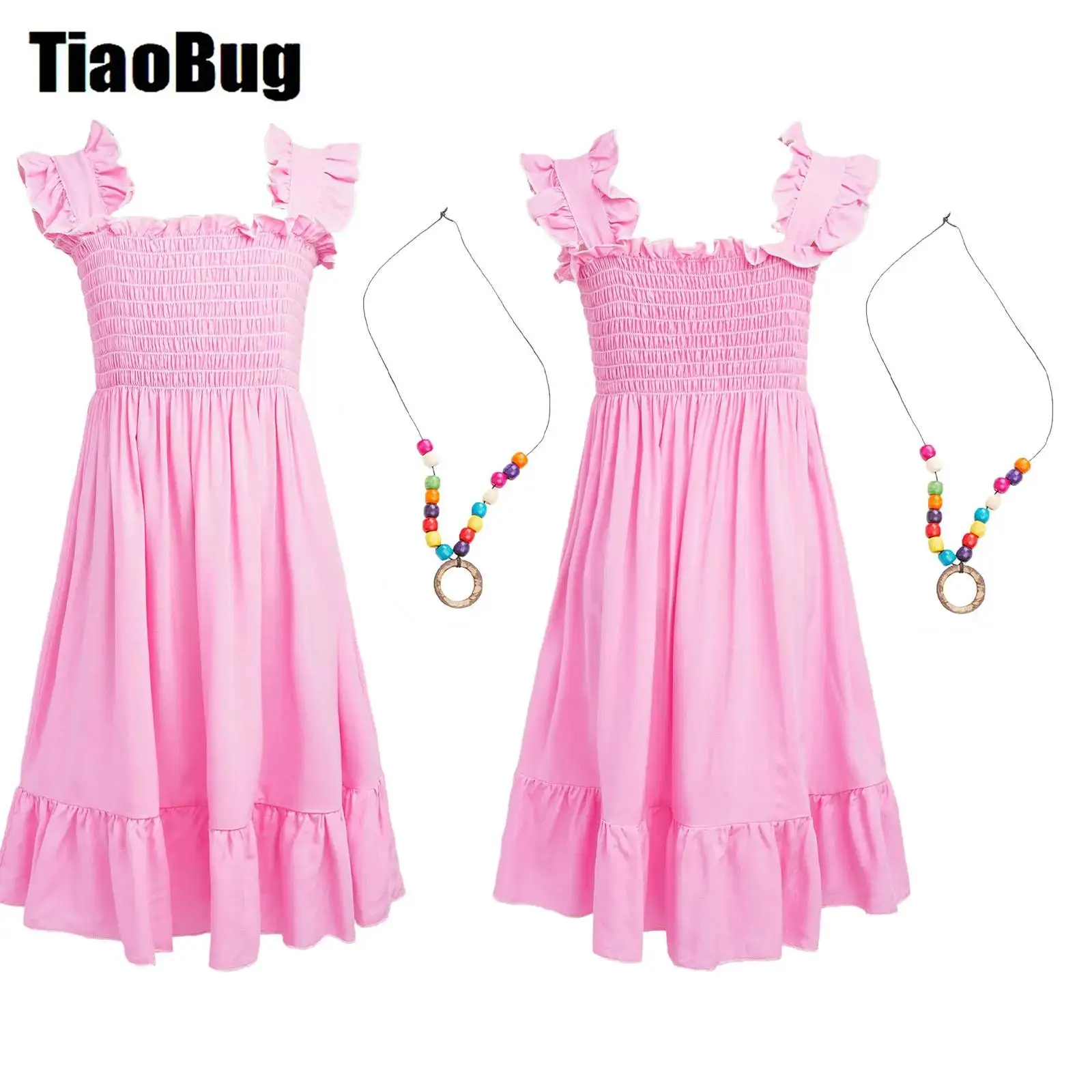 

Kids Girls Floral Print Party Dress Sleeveless A-Line Ruffled Sundress with Necklace for Beach Holiday Travel Wedding