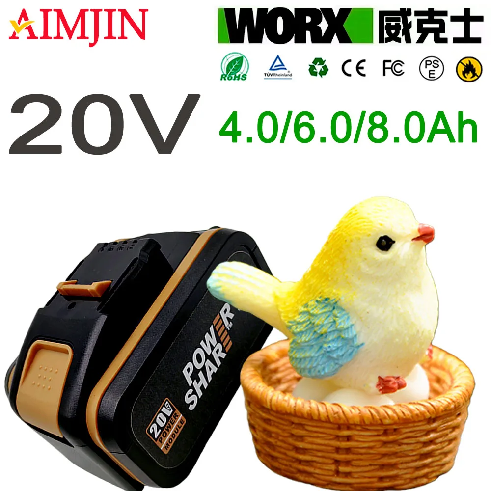 

WA3570 For worx 20V 4.0/6.0/8.0Ah WA3551 WA3553.1 Li-ion battery Rechargeable WA3553 for All WORX Electric and Garden Tools