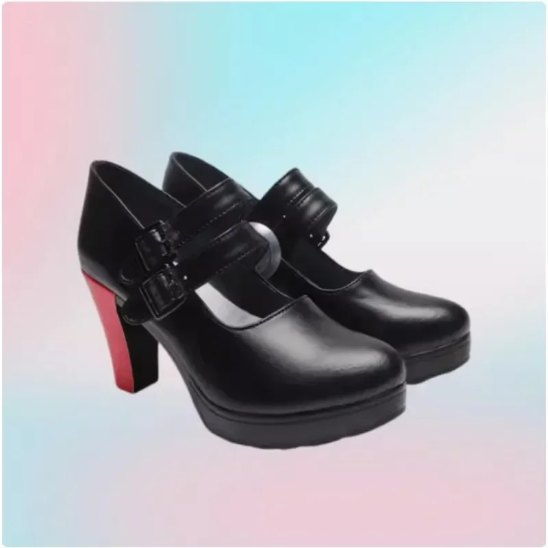 Jogo zenless zona zero ellen joe cosplay sapatos femininos festa de halloween empregada roleplay tubarão menina preto sapatos personalizados salto alto