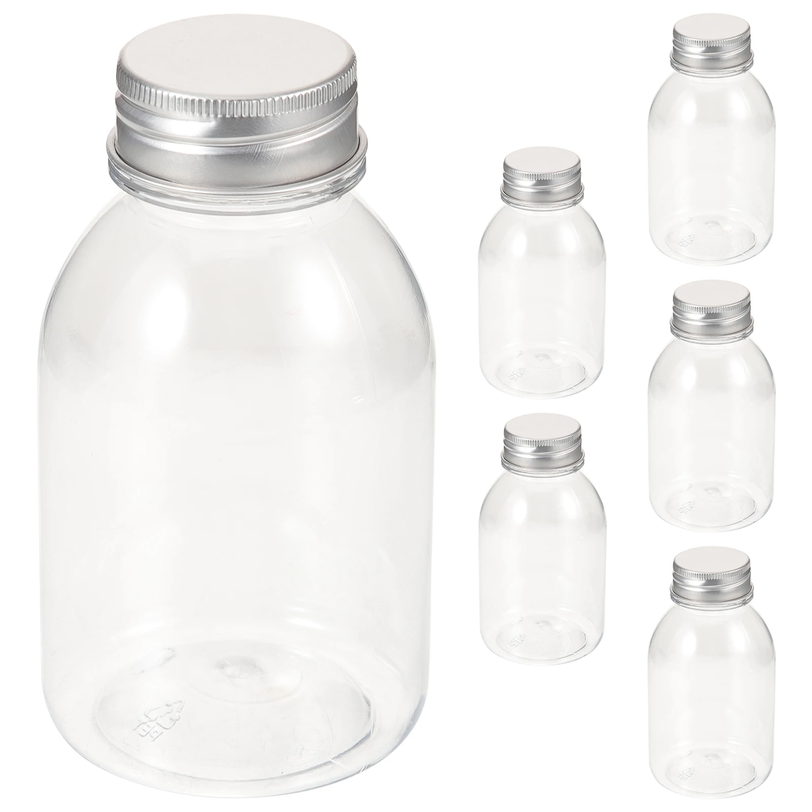 

6pcs 250ml Milk Plastic Mini Juice Reusable Drink Bottles Aluminum Reusable Juice Bottles Cap Storage Containers