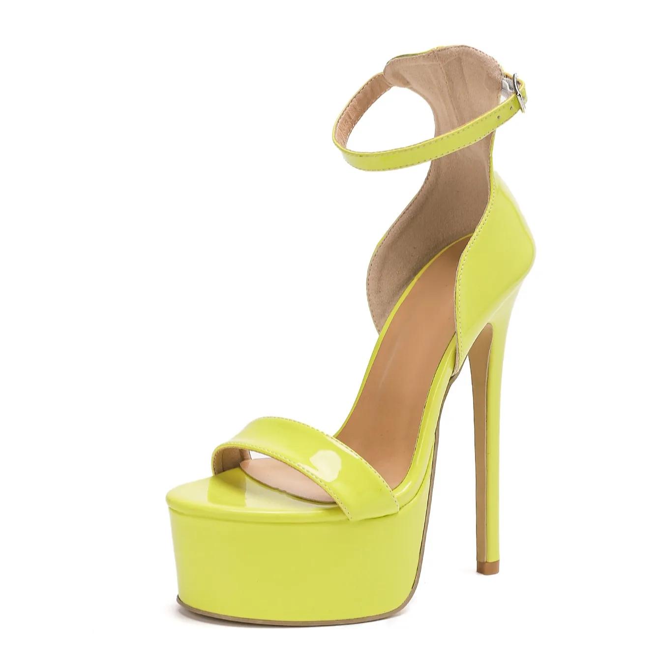 Aneikeh Fashion Fluorescent Green Designer Extreme Thin High Heels Woman Platform Sandals Ankle Buckle Strap Banquet Shoes
