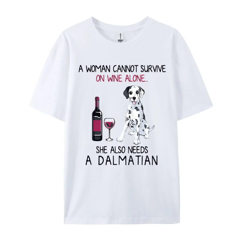 Vintage Dalmatian And Wine T-shirt Men T Shirt Funny Dog Fitted Shirt Latest Design Clothing 100% Cotton Gift Idea T-Shirt