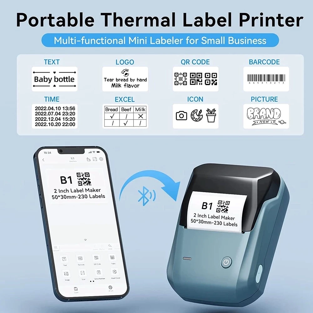 Niimbot B1 Portable Mini Thermal Labels Printer Adhesive Label Printer Waterproof Stickers Barcode QR Tag Maker Desk Labeller