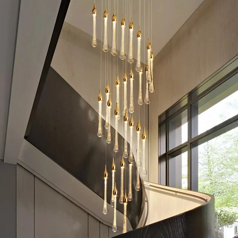 ثريا كريستالية لتزيين المنزل الحديث، مصباح قلادة للدرج، أضواء قلادة لغرفة المعيشة، إضاءة داخلية