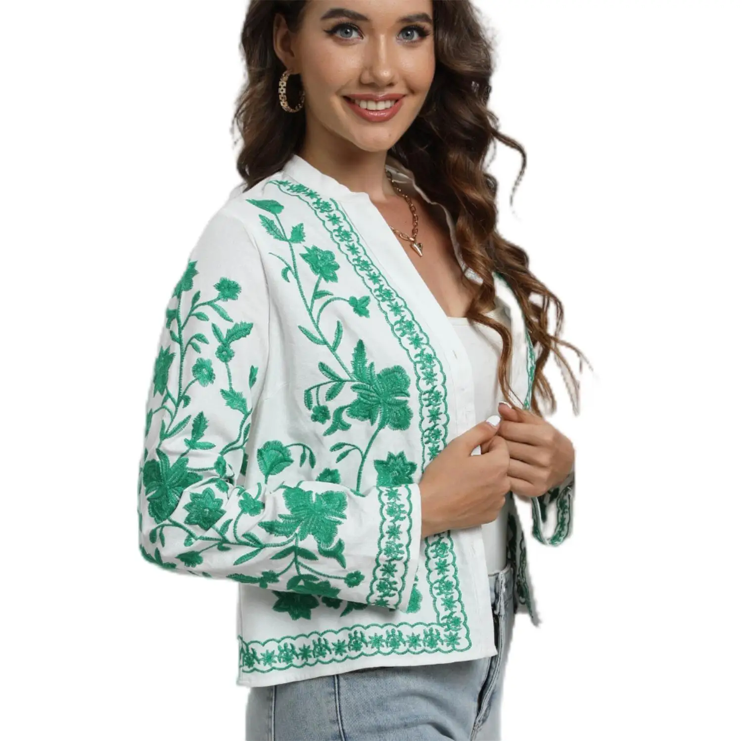 

Embroidered Jacket Women Autumn 2023 New Clothing Casual Blazer Outerwear Coat Modern Girl Loose Top Wear