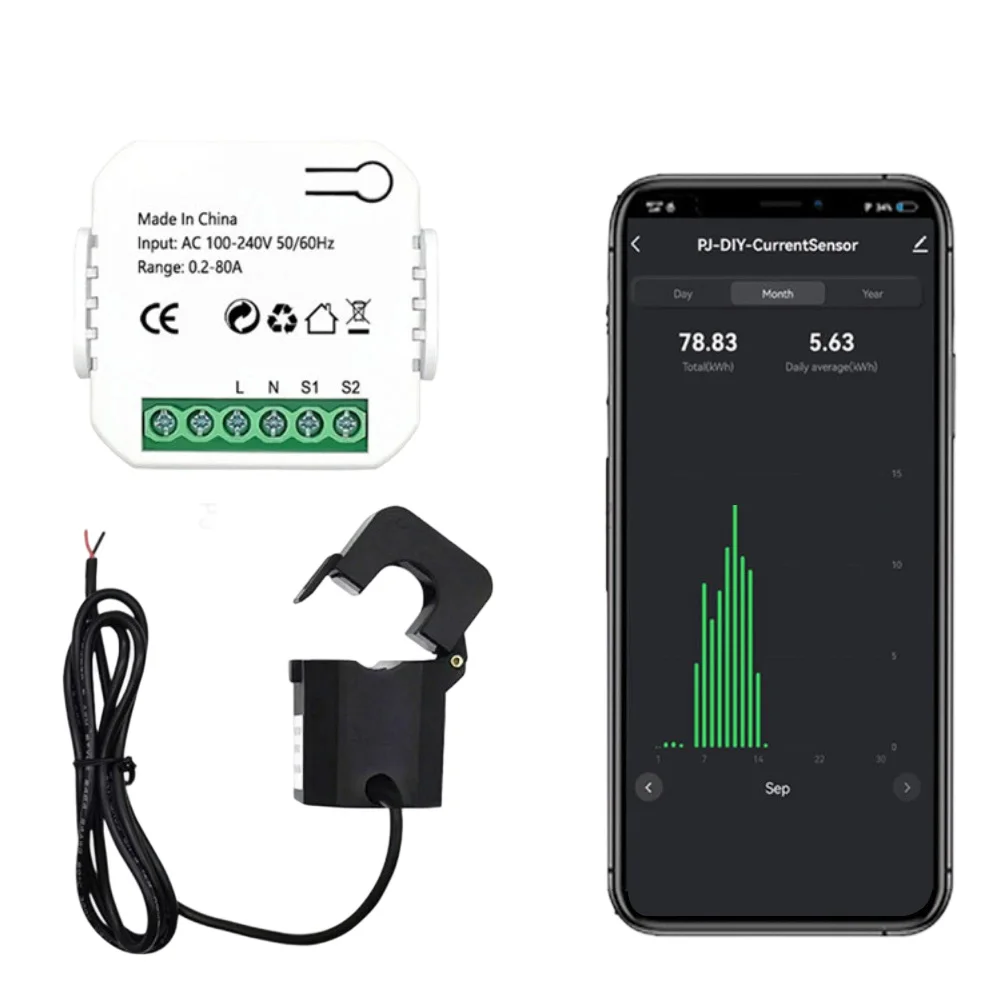 

For Home 80A Power Monitor AC 100-240V 50 60HzRange 0 .2-80A Real Time Energy Tracking Automated Valve Settings