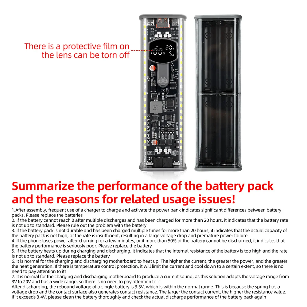 PD 100W Super-Schnell-Lade-Powerbank-Gehäuse 8-Zellen 21700 Batteriehalter für Handy-Stromversorgung mit Hochleistungs-LED-Licht – Detail 13