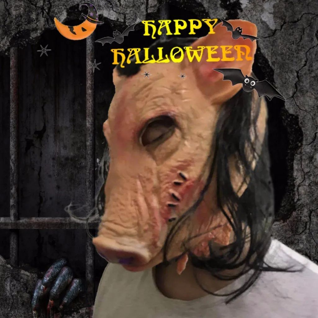 ハロウィン怖い鋸豚頭マスクコスプレパーティー恐ろしい動物マスクフルフェイスラテックスマスクハロウィンパーティー装飾ラテックス小道具