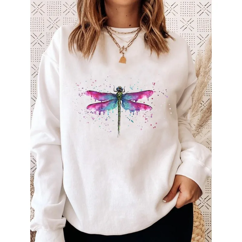 Decorated Bodywear Fashion Printed Dragonfly White Ins Hoodie Sweatshirt Sweatshirts Streetwear Women Clothes