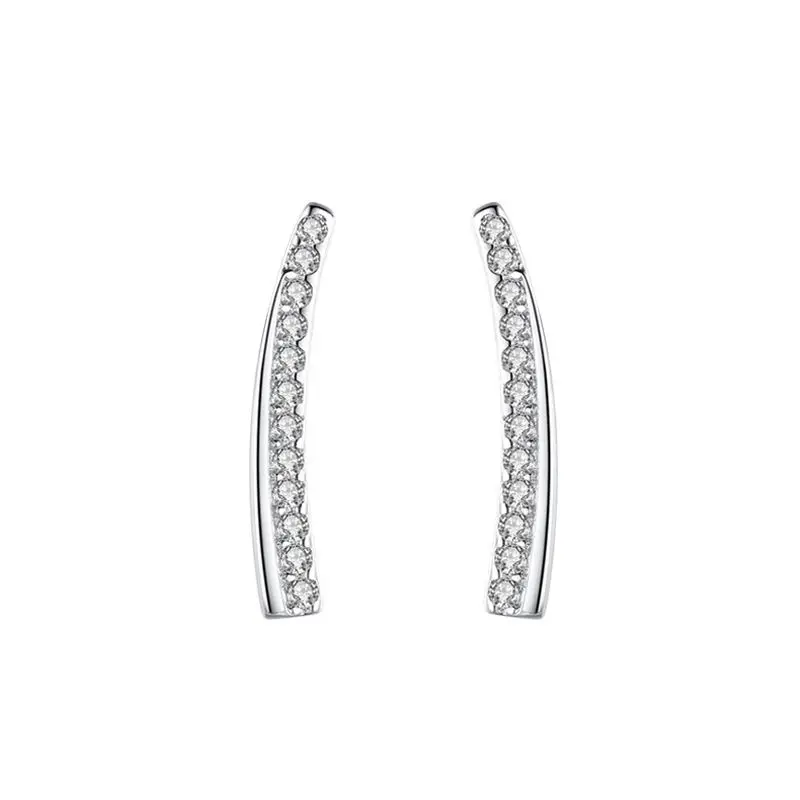 

Exquisite Simple Arc Diamond Design Rhodium Plated S925 Pure Silver Women's Stud Earrings
