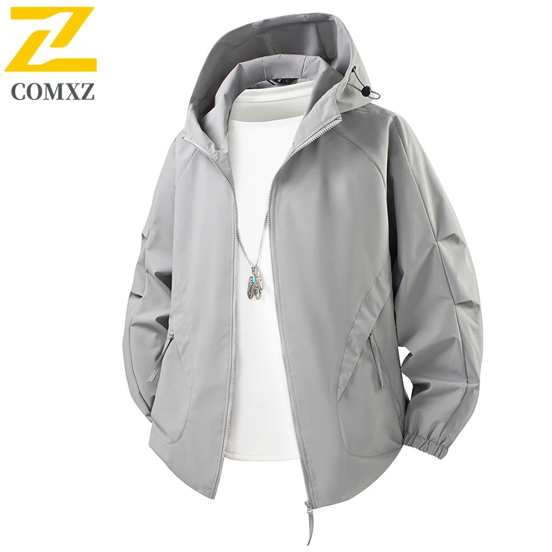 

COMXZ Men Loose Jacket Casual Solid Color Outdoor Hiking Camping Hooded Work Windbreaker Lightweight Comfortable Adventure Coat