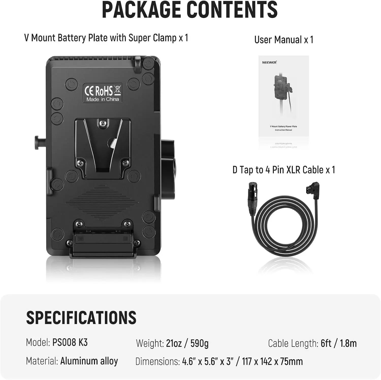 Neewer V Mount Battery Plate with Super Clamp Mount Pole Holder and 4 Pin XLR Cable for Continuous Video Lighting Power Supply