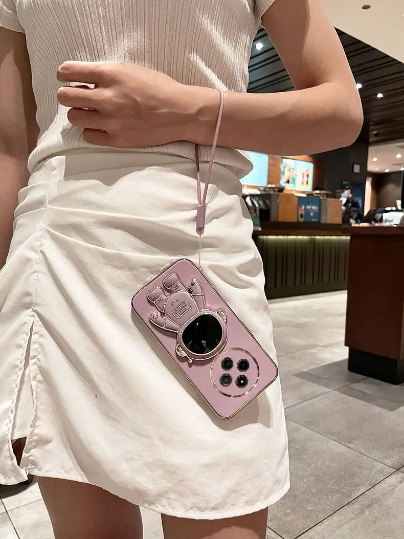 Case For POCO C75 Redmi 14 C A4 Cover Fashion Electroplating TPU Soft Case For POCO C 75 Astronaut Lanyard Shockproof Bumper